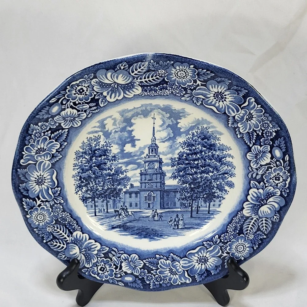 Liberty Blue Independence Hall Dinner Plate Staffordshire Ironstone England